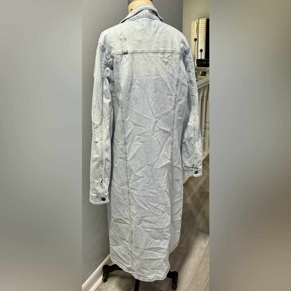 Long Distressed Denim Jacket size S - Picture 2 of 3